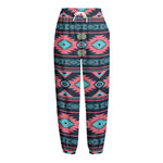 Pink And Blue Southwestern Pattern Print Fleece Lined Knit Pants