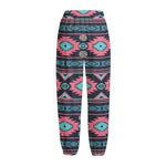 Pink And Blue Southwestern Pattern Print Fleece Lined Knit Pants