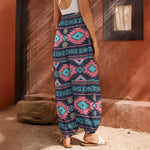 Pink And Blue Southwestern Pattern Print Harem Pants