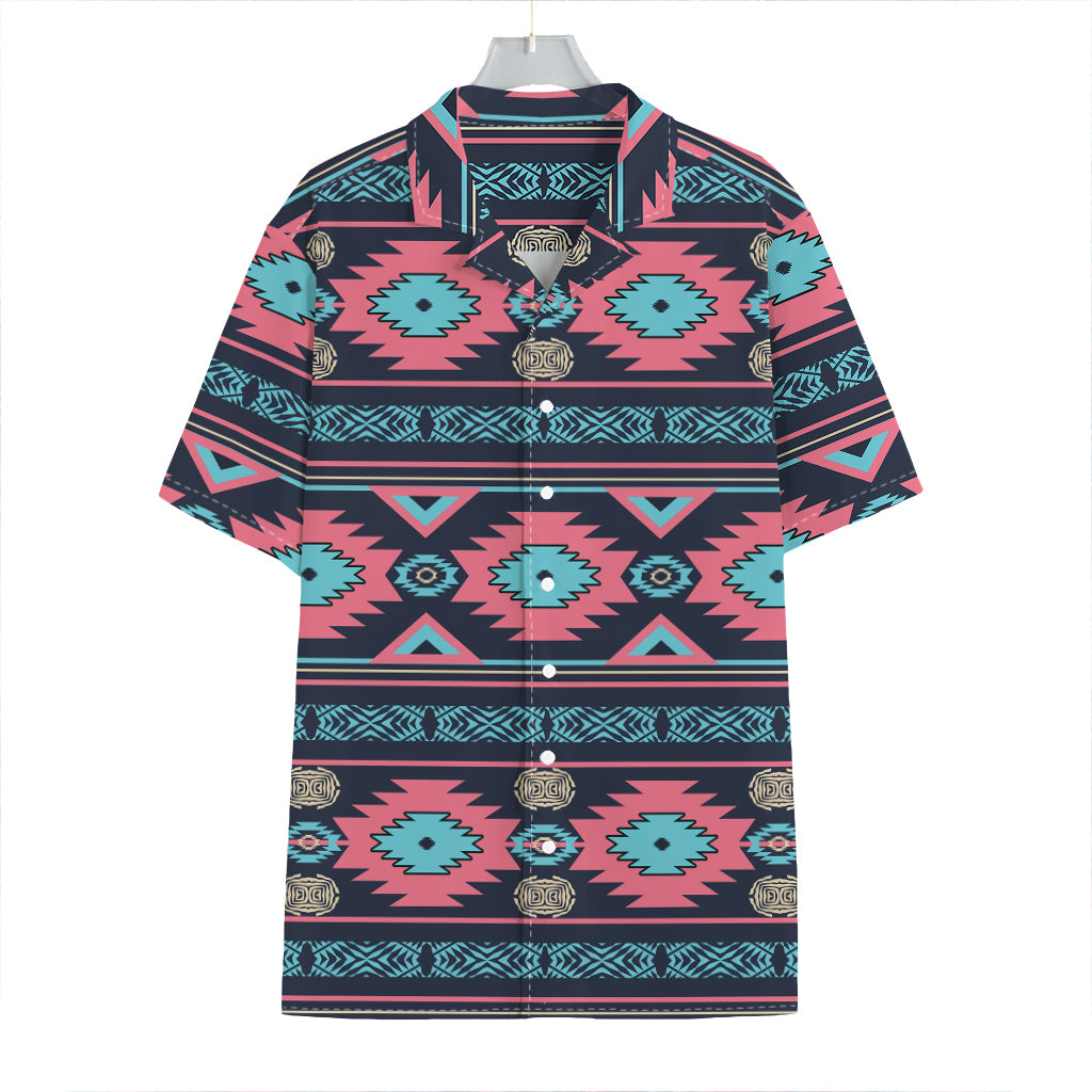 Pink And Blue Southwestern Pattern Print Hawaiian Shirt