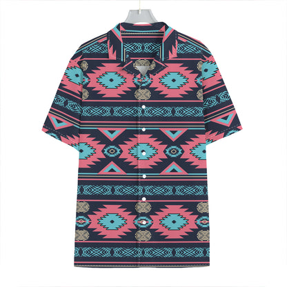 Pink And Blue Southwestern Pattern Print Hawaiian Shirt