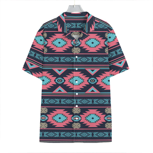 Pink And Blue Southwestern Pattern Print Hawaiian Shirt