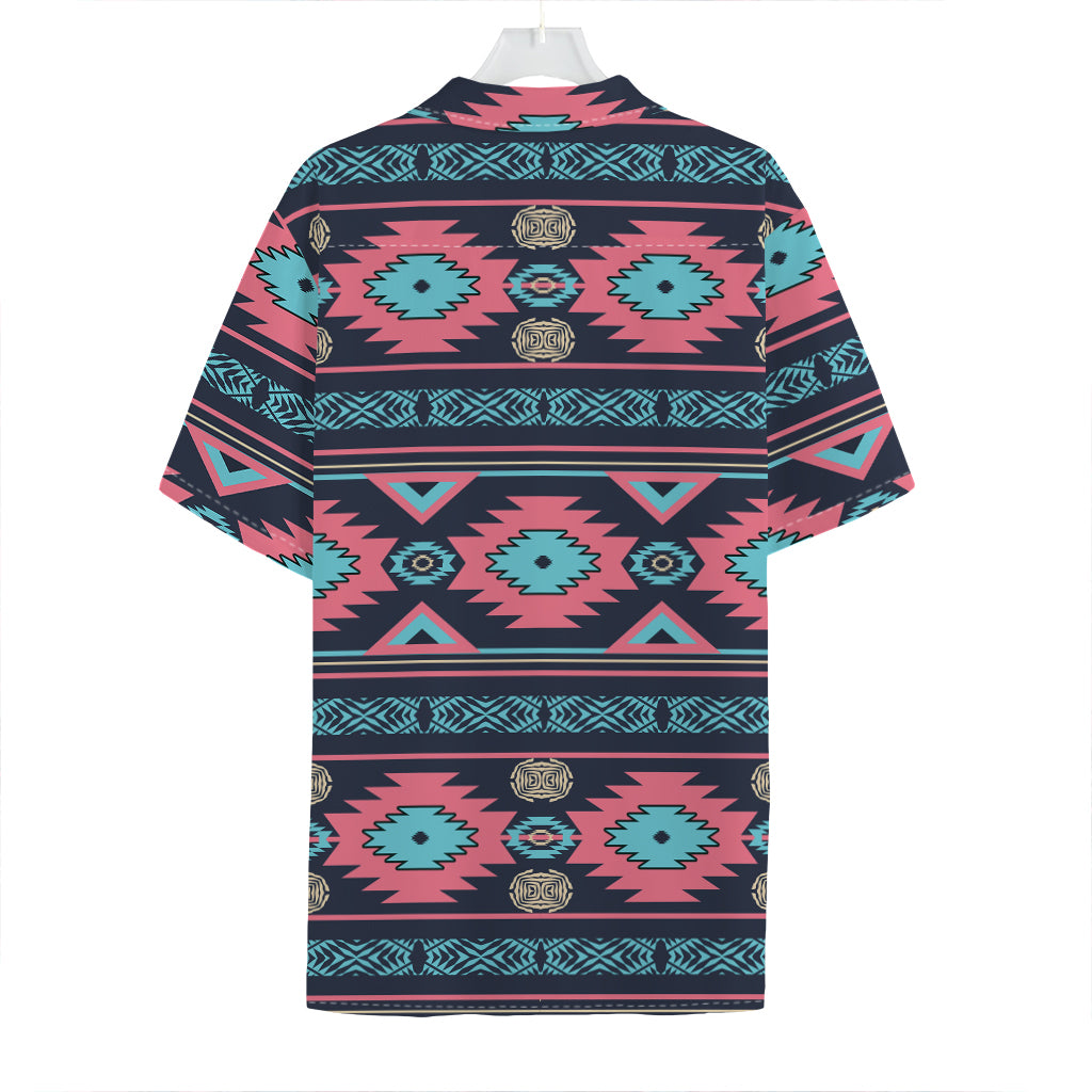 Pink And Blue Southwestern Pattern Print Hawaiian Shirt