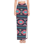 Pink And Blue Southwestern Pattern Print High Slit Maxi Skirt