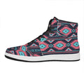 Pink And Blue Southwestern Pattern Print High Top Leather Sneakers