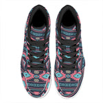 Pink And Blue Southwestern Pattern Print High Top Leather Sneakers