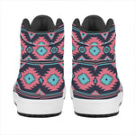 Pink And Blue Southwestern Pattern Print High Top Leather Sneakers