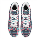Pink And Blue Southwestern Pattern Print High Top Leather Sneakers