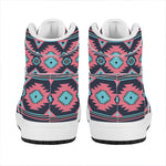 Pink And Blue Southwestern Pattern Print High Top Leather Sneakers