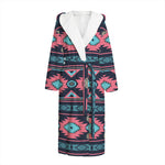 Pink And Blue Southwestern Pattern Print Hooded Bathrobe