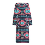 Pink And Blue Southwestern Pattern Print Hooded Bathrobe