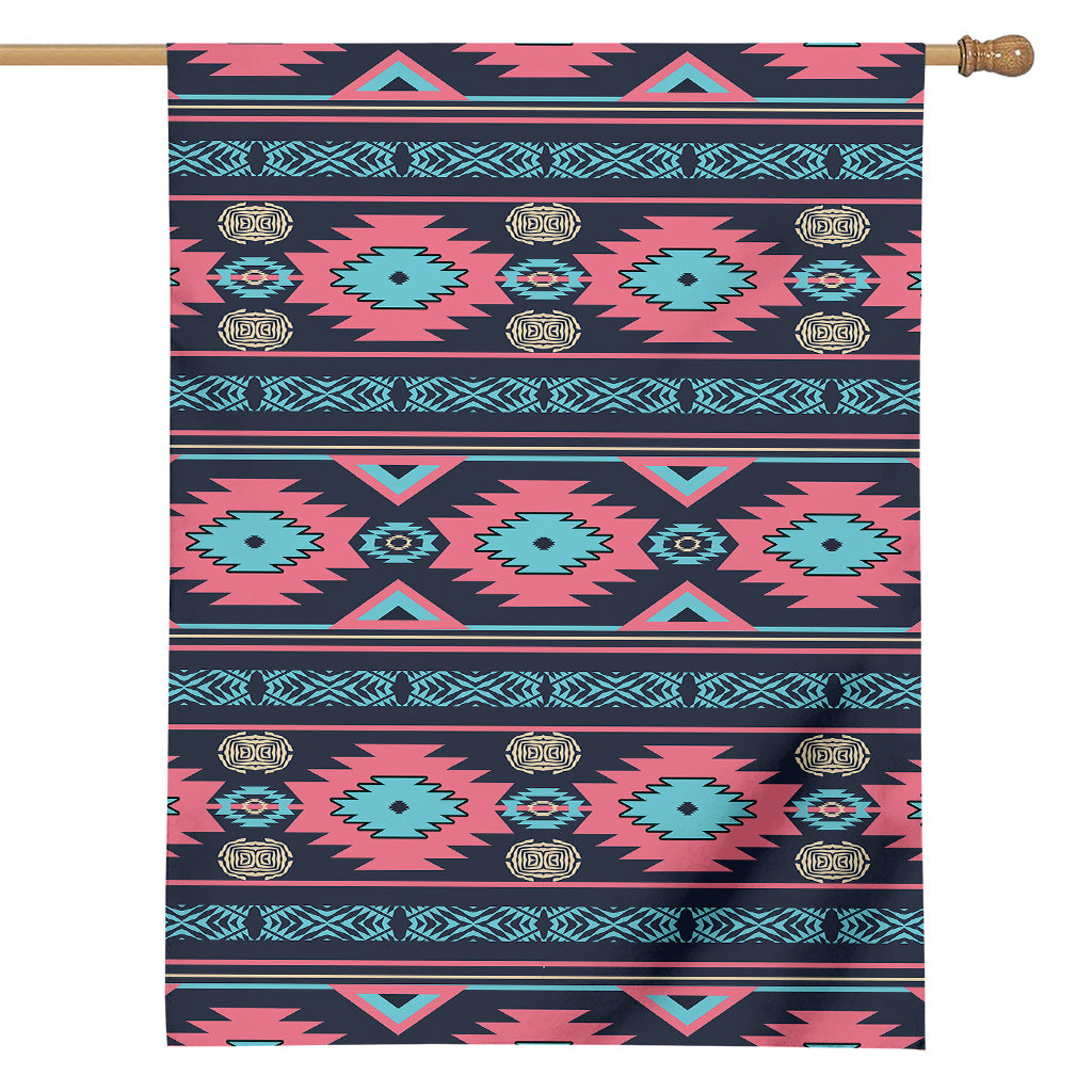 Pink And Blue Southwestern Pattern Print House Flag