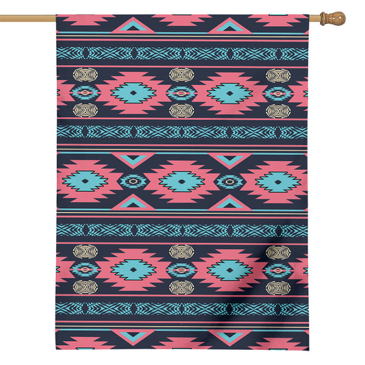 Pink And Blue Southwestern Pattern Print House Flag