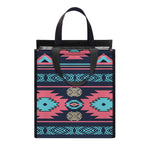Pink And Blue Southwestern Pattern Print Insulated Lunch Tote