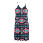 Pink And Blue Southwestern Pattern Print Jersey Midi Cami Dress