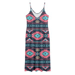 Pink And Blue Southwestern Pattern Print Jersey Midi Cami Dress