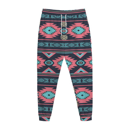 Pink And Blue Southwestern Pattern Print Jogger Pants