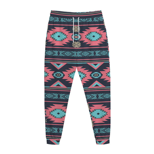 Pink And Blue Southwestern Pattern Print Jogger Pants