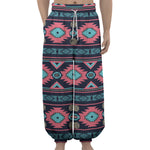 Pink And Blue Southwestern Pattern Print Lantern Pants