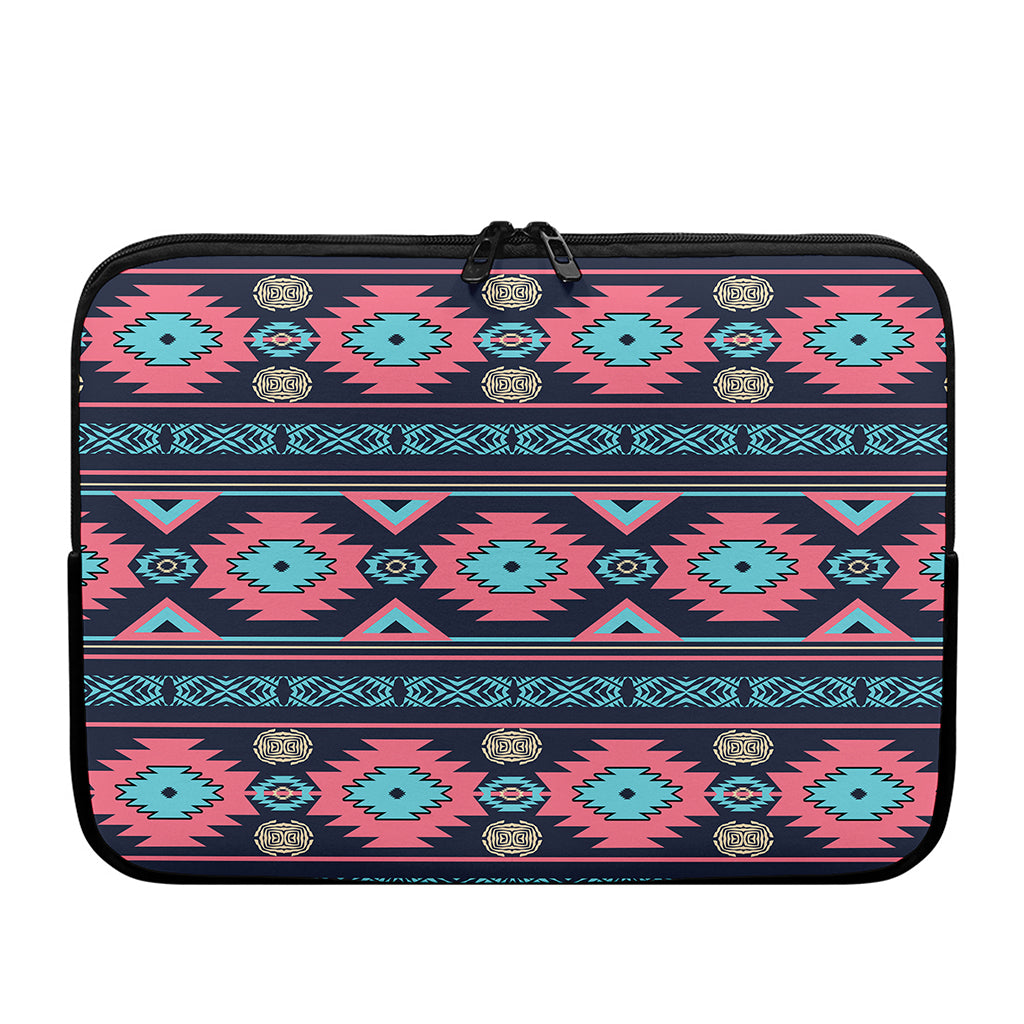 Pink And Blue Southwestern Pattern Print Laptop Sleeve