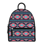 Pink And Blue Southwestern Pattern Print Leather Backpack