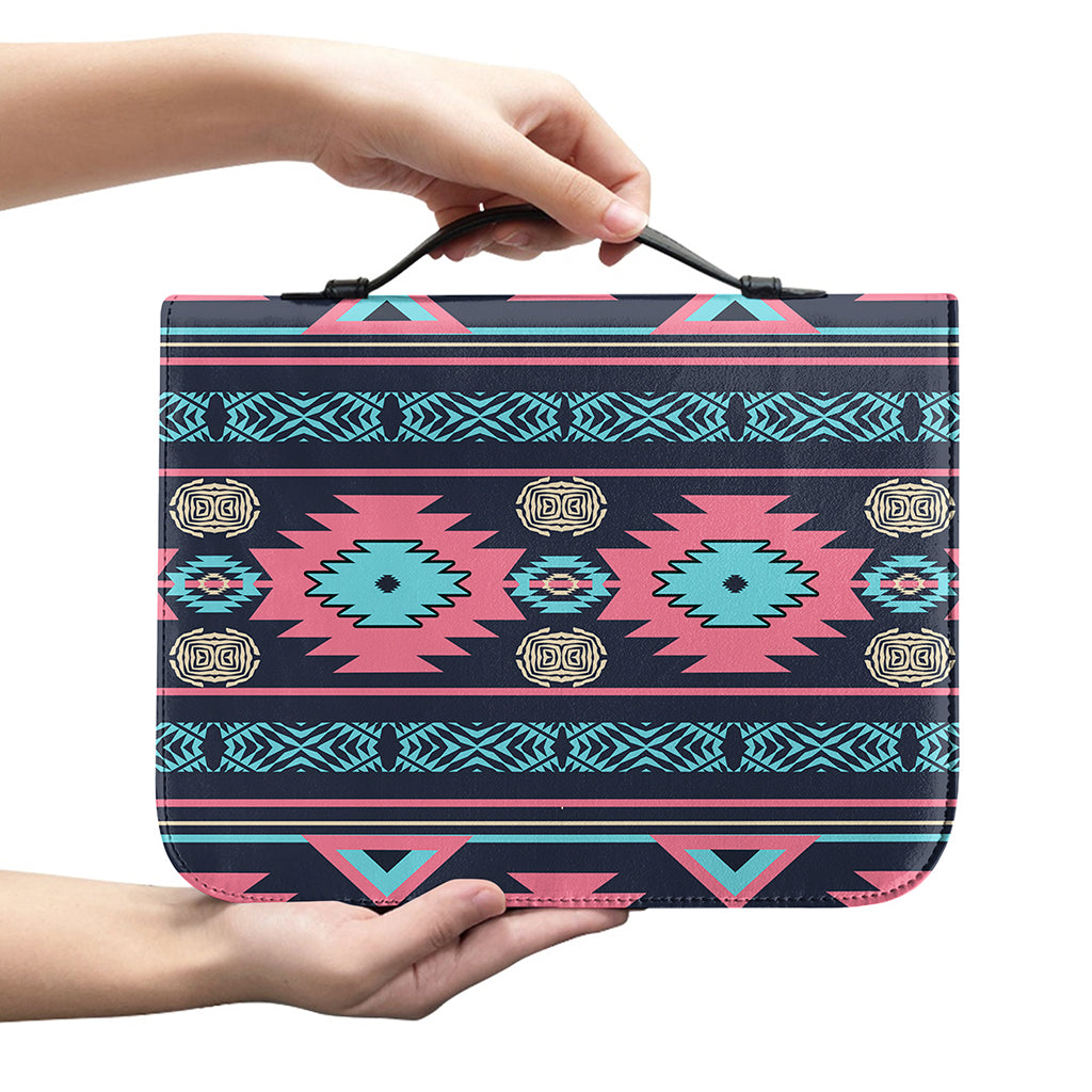 Pink And Blue Southwestern Pattern Print Leather Bible Cover