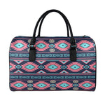 Pink And Blue Southwestern Pattern Print Leather Duffle Bag