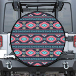 Pink And Blue Southwestern Pattern Print Leather Spare Tire Cover