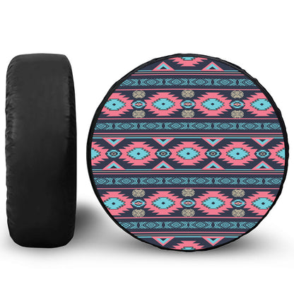 Pink And Blue Southwestern Pattern Print Leather Spare Tire Cover