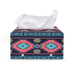 Pink And Blue Southwestern Pattern Print Leather Tissue Box Cover
