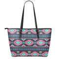 Pink And Blue Southwestern Pattern Print Leather Tote Bag With Zipper