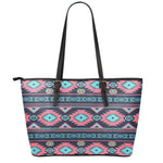 Pink And Blue Southwestern Pattern Print Leather Tote Bag