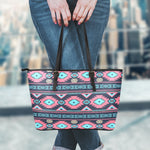 Pink And Blue Southwestern Pattern Print Leather Tote Bag