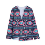 Pink And Blue Southwestern Pattern Print Long Sleeve Short Coat
