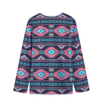 Pink And Blue Southwestern Pattern Print Long Sleeve Short Coat