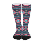 Pink And Blue Southwestern Pattern Print Long Socks