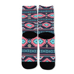 Pink And Blue Southwestern Pattern Print Long Socks