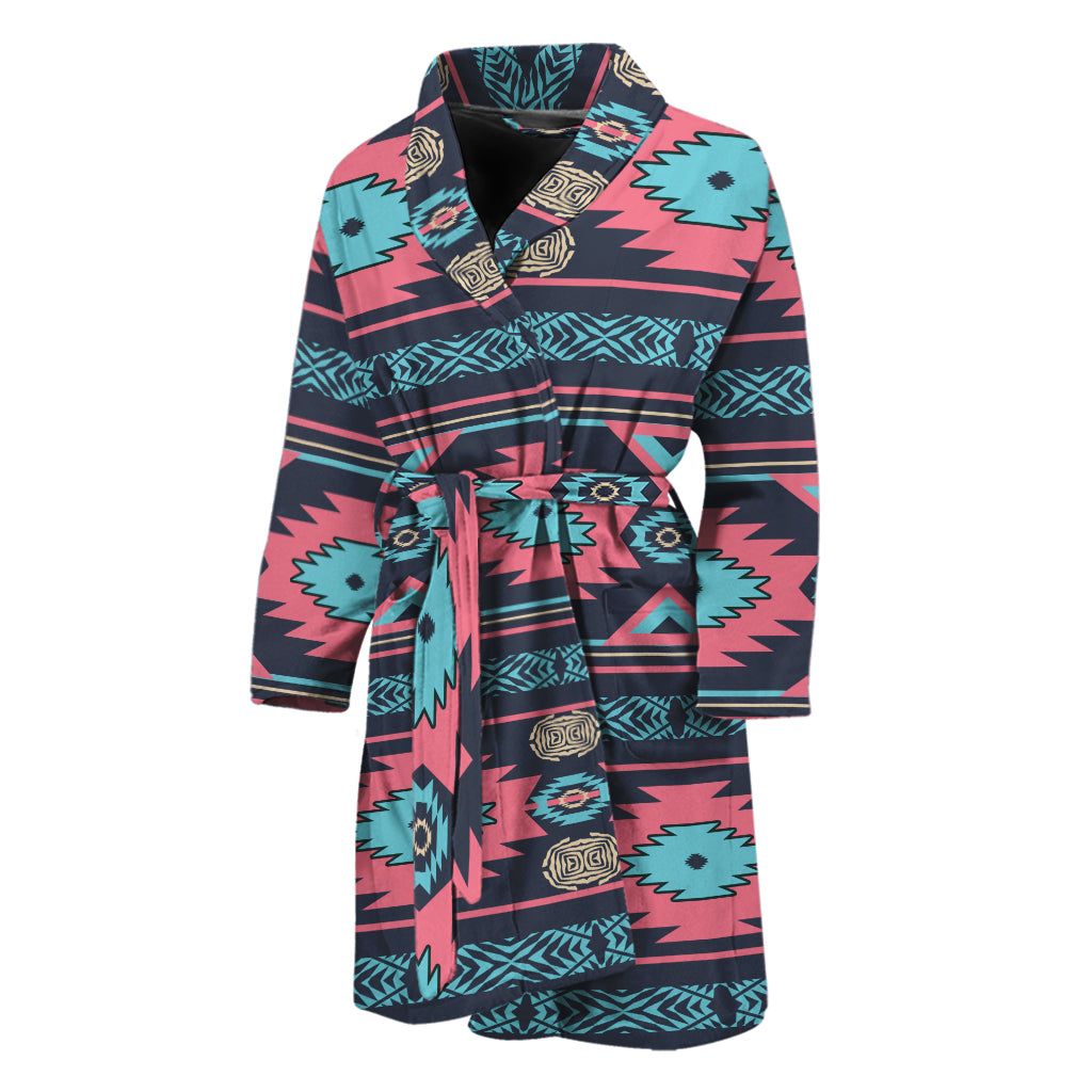 Pink And Blue Southwestern Pattern Print Men's Bathrobe
