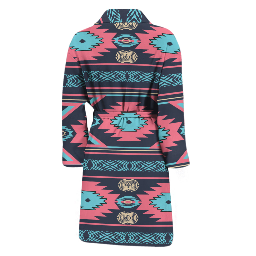 Pink And Blue Southwestern Pattern Print Men's Bathrobe