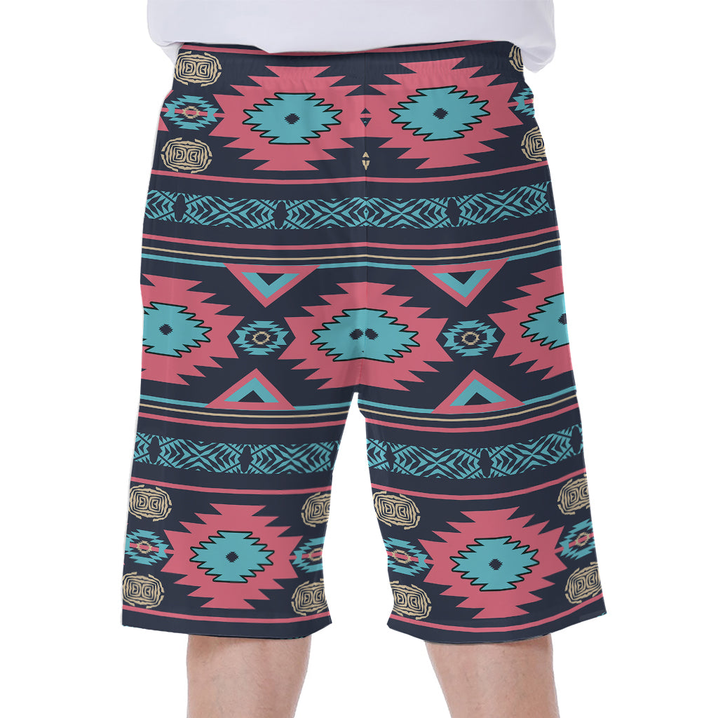 Pink And Blue Southwestern Pattern Print Men's Beach Shorts