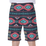 Pink And Blue Southwestern Pattern Print Men's Beach Shorts