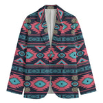Pink And Blue Southwestern Pattern Print Men's Blazer