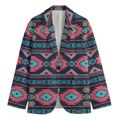 Pink And Blue Southwestern Pattern Print Men's Cotton Blazer