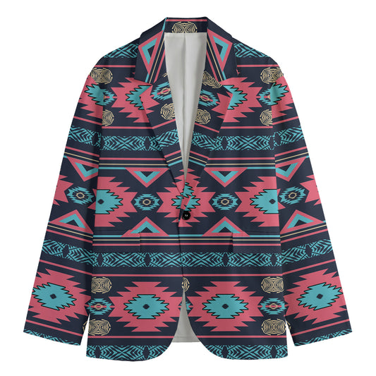 Pink And Blue Southwestern Pattern Print Men's Cotton Blazer