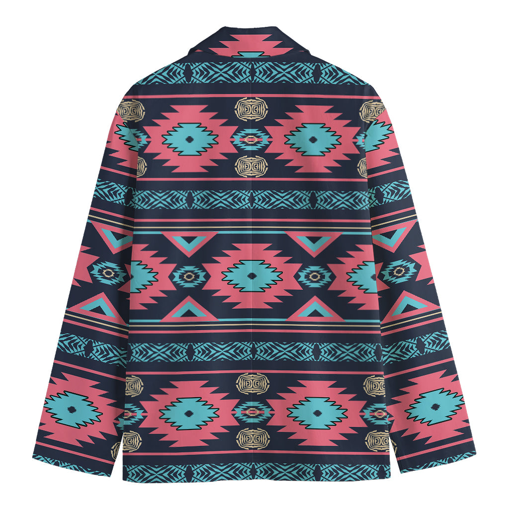 Pink And Blue Southwestern Pattern Print Men's Cotton Blazer