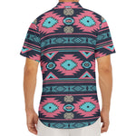 Pink And Blue Southwestern Pattern Print Men's Deep V-Neck Shirt