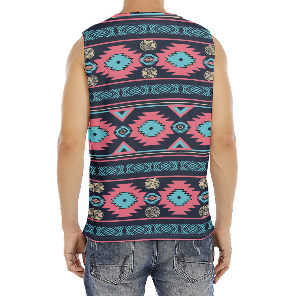 Pink And Blue Southwestern Pattern Print Men's Fitness Tank Top