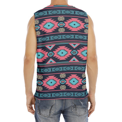 Pink And Blue Southwestern Pattern Print Men's Fitness Tank Top