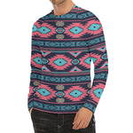 Pink And Blue Southwestern Pattern Print Men's Long Sleeve Rash Guard
