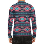 Pink And Blue Southwestern Pattern Print Men's Long Sleeve Rash Guard